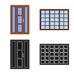 Isolated object of door and front logo. Collection of door and wooden vector icon for stock.