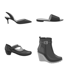 Isolated object of footwear and woman symbol. Set of footwear and foot stock symbol for web.