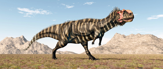 Dinosaurier Rajasaurus in einer Landschaft