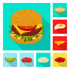Vector design of burger and sandwich logo. Set of burger and slice stock symbol for web.