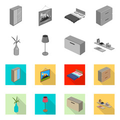 Vector design of bedroom and room sign. Collection of bedroom and furniture stock symbol for web.