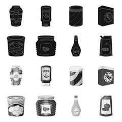 Vector illustration of can and food icon. Set of can and package vector icon for stock.