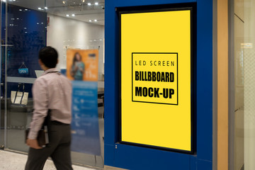 Mock up vertical blank yellow screen LED billboard or signboard