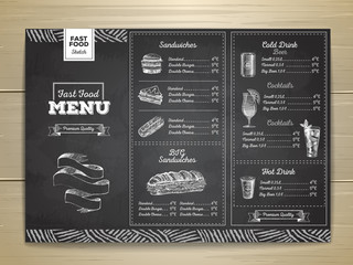 Vintage chalk drawing fast food menu. Sandwich sketch corporate identity