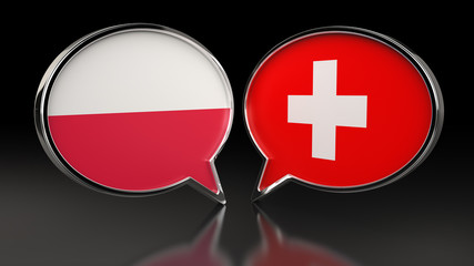 Fototapeta premium Poland and Switzerland flags with Speech Bubbles. 3D illustration