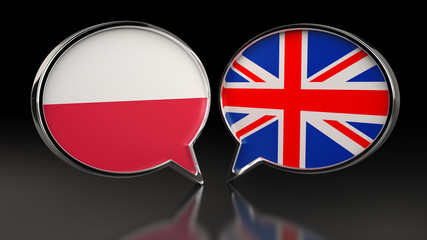Poland and United Kingdom flags with Speech Bubbles. 3D illustration