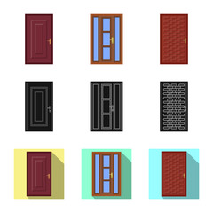 Vector illustration of door and front symbol. Collection of door and wooden vector icon for stock.