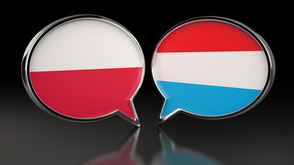 Poland and Luxembourg flags with Speech Bubbles. 3D illustration