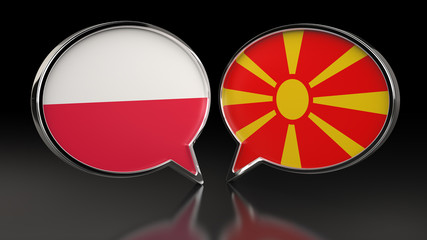Fototapeta premium Poland and Macedonia flags with Speech Bubbles. 3D illustration