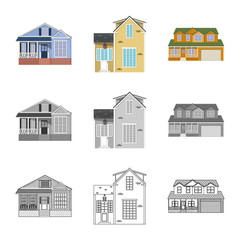 Isolated object of building and front symbol. Set of building and roof stock vector illustration.