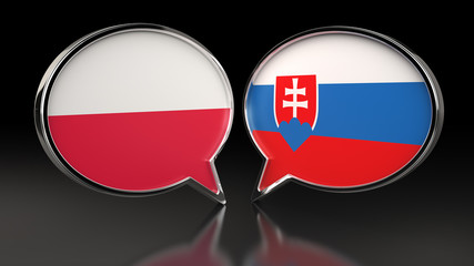 Obraz premium Poland and Slovakia flags with Speech Bubbles. 3D illustration