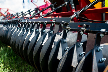 the combine harvesters photographed by a close up