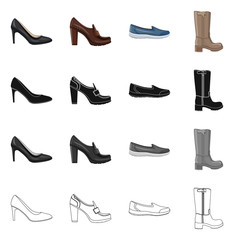 Isolated object of footwear and woman symbol. Collection of footwear and foot stock vector illustration.