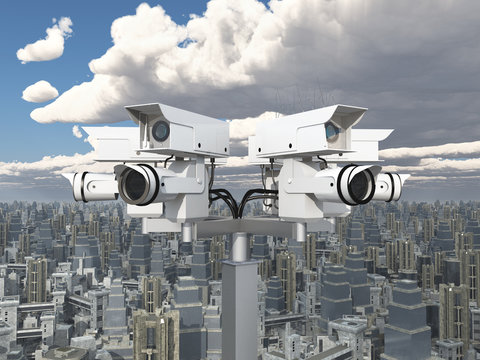 Surveillance camera over a big city