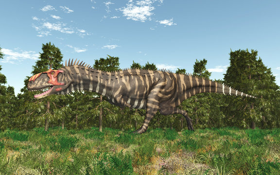 Dinosaur Rajasaurus in a forest