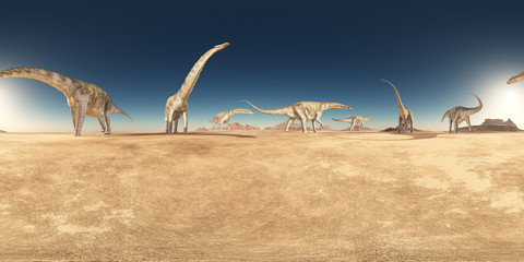 Spherical 360 degrees seamless panorama with a group of dinosaurs in a desert © Michael Rosskothen