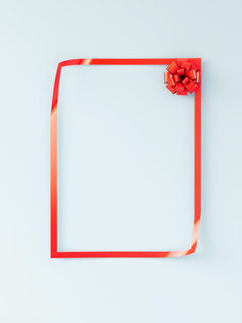 Blank red frame with red ribbon sticker, 3d rendering.
