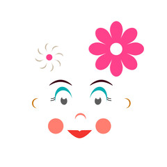 Abstract Vector Girl Face Isolated on White Background. Happy Woman with Flowers.