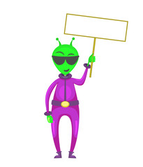 alien holds sign