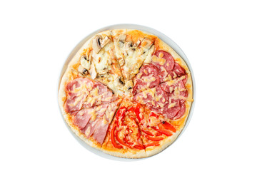 Italian piza on a white background isolate, top view