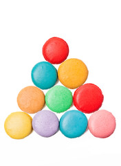 Fototapeta na wymiar Sweet and colourful macaroons or macaron on white background.