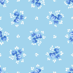 floral seamless pattern. blue background. vector.