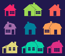 village house, building, cottage. icons. vector illustration.