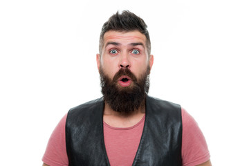Facial care. Young and brutal. Bearded man. Hair and beard care. Mature hipster with beard. Male barber care. surprised amazed man hipster. brutal caucasian hipster with moustache. Shaving with fun