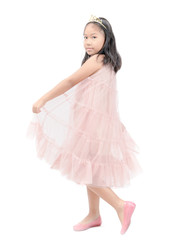 Naklejka premium Little princess smile in pink dress isolated