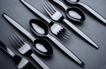 Black plastic cutlery