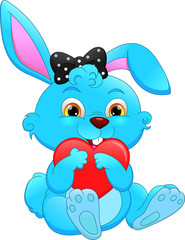 Cartoon happy rabbit holding love sign