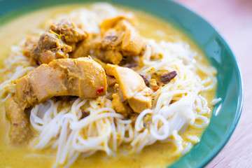 “Khanohm Jeen” thai thin rice noodle with chicken curry