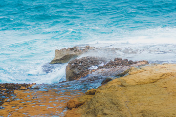 The incredible seascaping view of beach with blue sea in morocco in summer