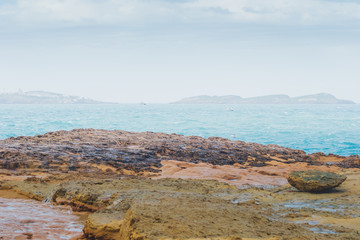 The incredible seascaping view of beach with blue sea in morocco in summer