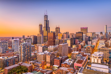 Naklejka premium Chicago, Illinois, USA downtown city skyline from above