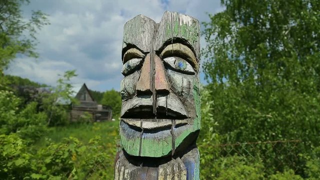 ancient old believer wooden pagan idols, the idols of the Slavs