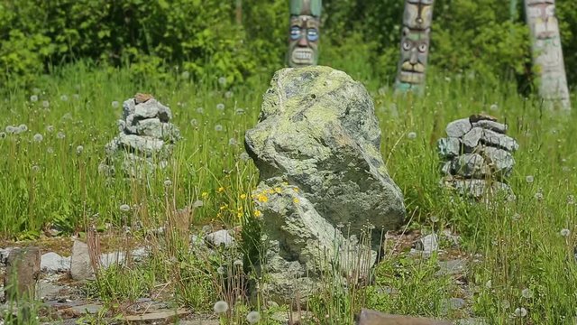 ancient old believer wooden pagan idols, the idols of the Slavs