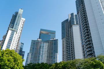 Contemporary architectural office building, urban landscape, personal perspective,