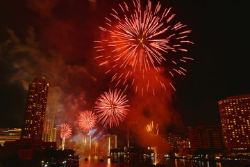 new year celebration fireworks on Cho Phraya river in Thailand