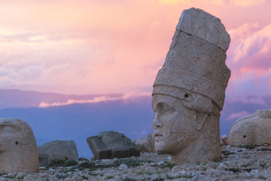 Stone head statues at Nemrut Mountain in Turkey