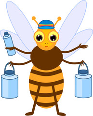 Cartoon water carrier bee isolated on white background