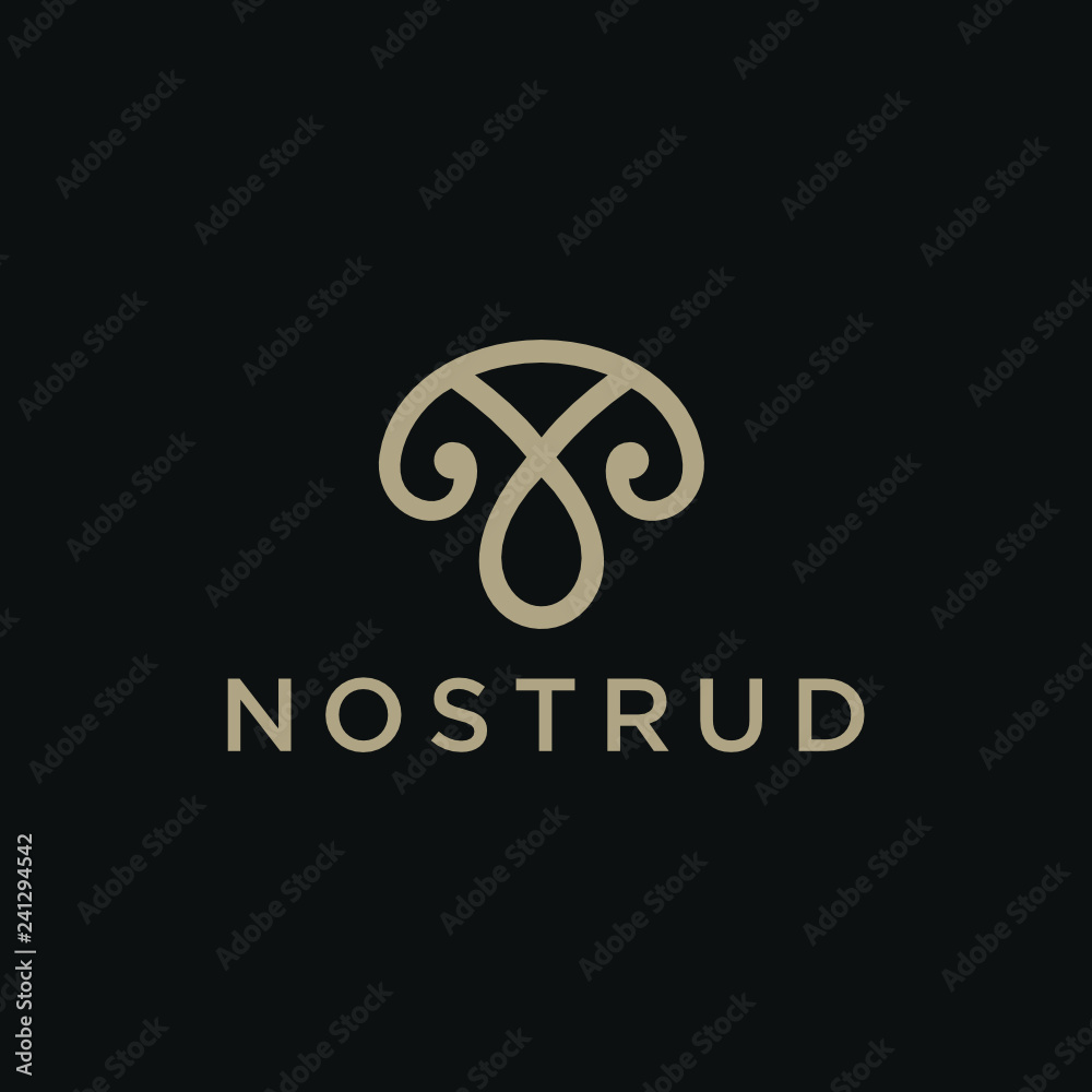 Poster Abstract premium linear vector logotype. Motion wave flow logo symbol. Elegant flower - Vector