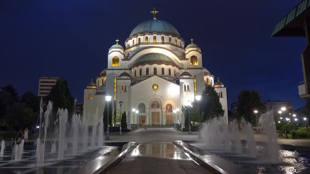 Cathedral of Saint Sava at night, Belgrade, Serbia, 4k