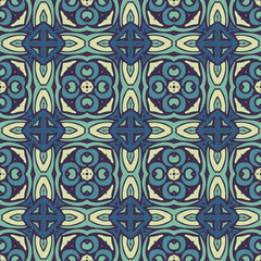 Damask mosaic floral blue seamless tiles vector design