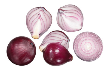 Red onion whole and halved, top