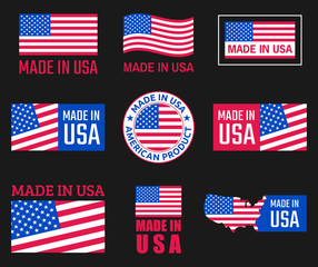 made in usa icon set, american product labels