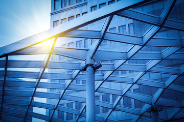 Fototapeta premium Contemporary architectural office building, urban landscape, personal perspective,