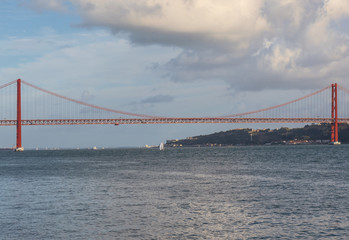 Lisbon - Portugal, the 25th April bridge over the Tagus River is the longest suspension bridge in Europe