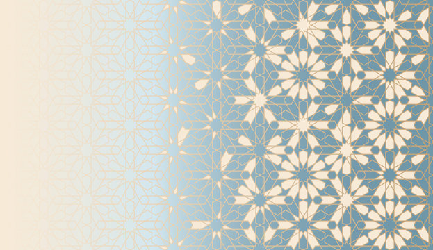 Tile repeating vector border. Geometric halftone pattern with color arabesque disintegration