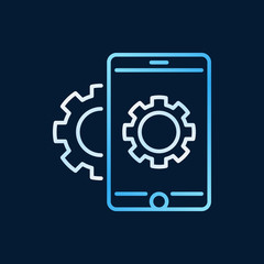 Smartphone with gear vector colored outline icon. Mobile app development concept line symbol on dark background